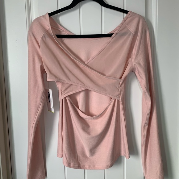 Old Navy Shirt Girls XL 14 Crossover Back Pink Go-Dry Athleisure Long Sleeve - Picture 2 of 8